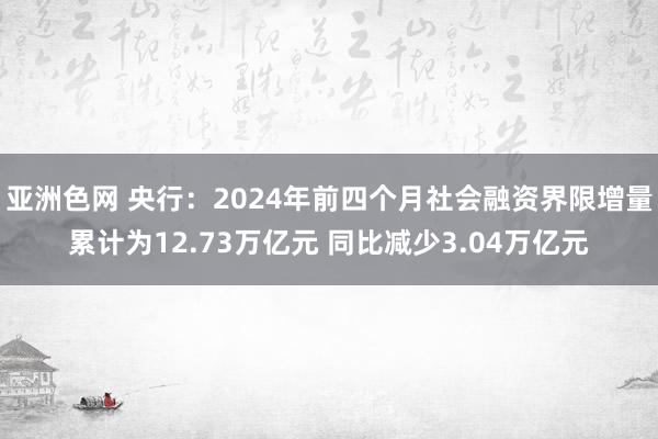 亚洲色网 央行：2024年前四个月社会融资界限增量累计为12.73万亿元 同比减少3.04万亿元