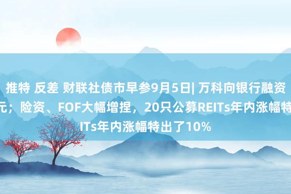 推特 反差 财联社债市早参9月5日| 万科向银行融资114.8亿元；险资、FOF大幅增捏，20只公募REITs年内涨幅特出了10%