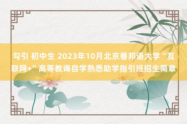 勾引 初中生 2023年10月北京番邦语大学“互联网+”高等教诲自学熟悉助学指引班招生简章